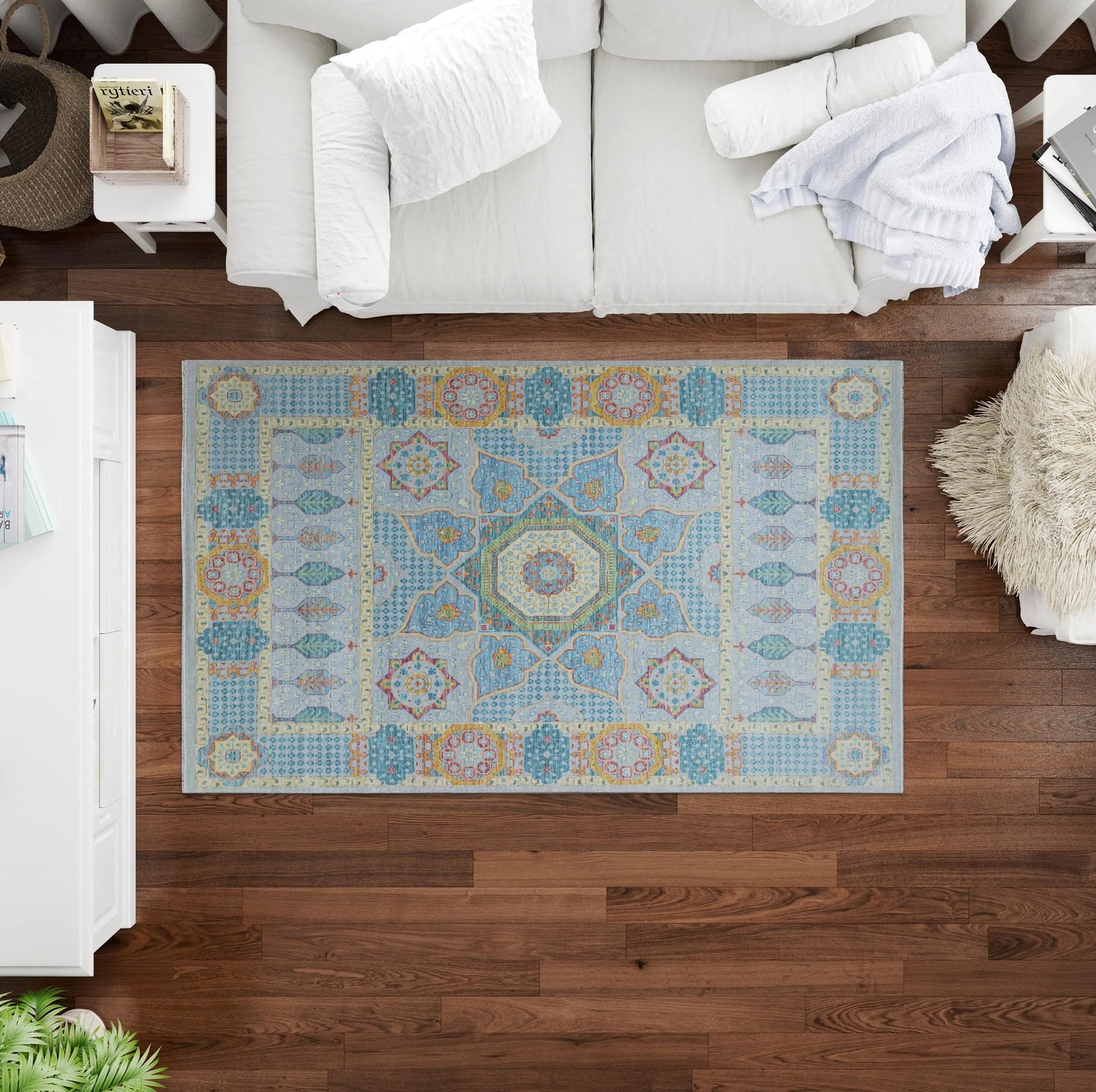 Royal Cypress Azure Oushak Traditional Turkish Style Carpet
