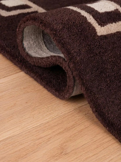 Hand-tufted Yves Bordered Wool Rug, Chocolate Brown Geometric Area Rug