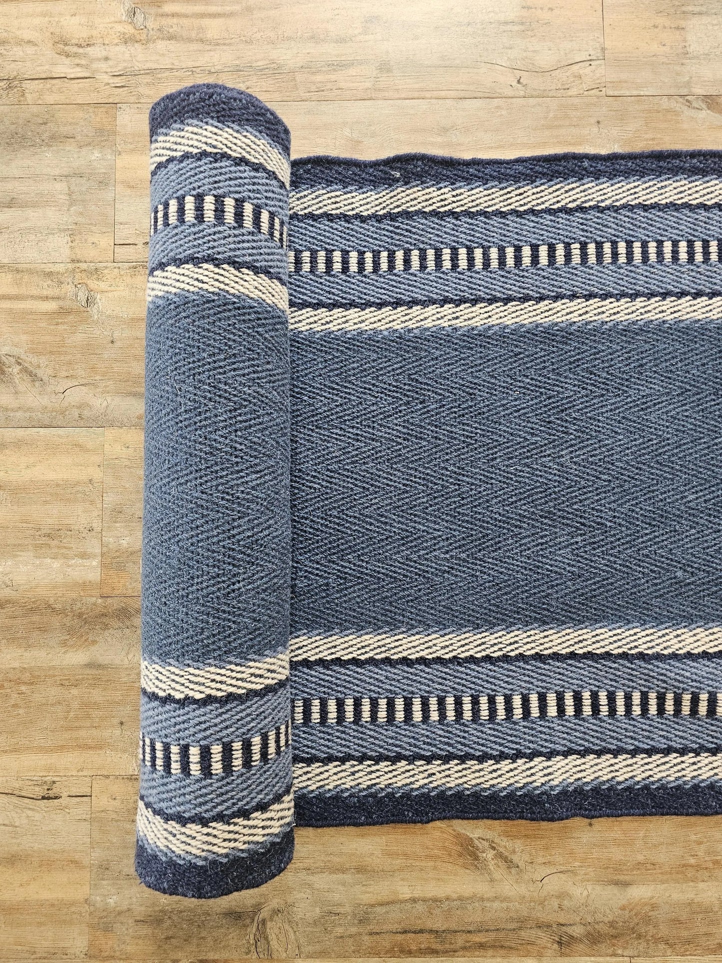 Blue Herringbone Stripes, Long Hallway Stair Runner