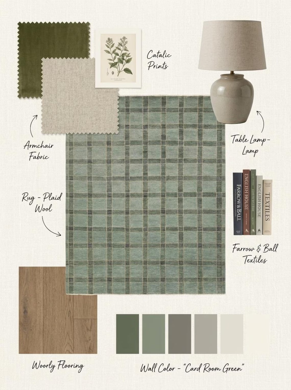 Hand-Knotted Wool Oushak Rug Sage Green Plaid Area Rug