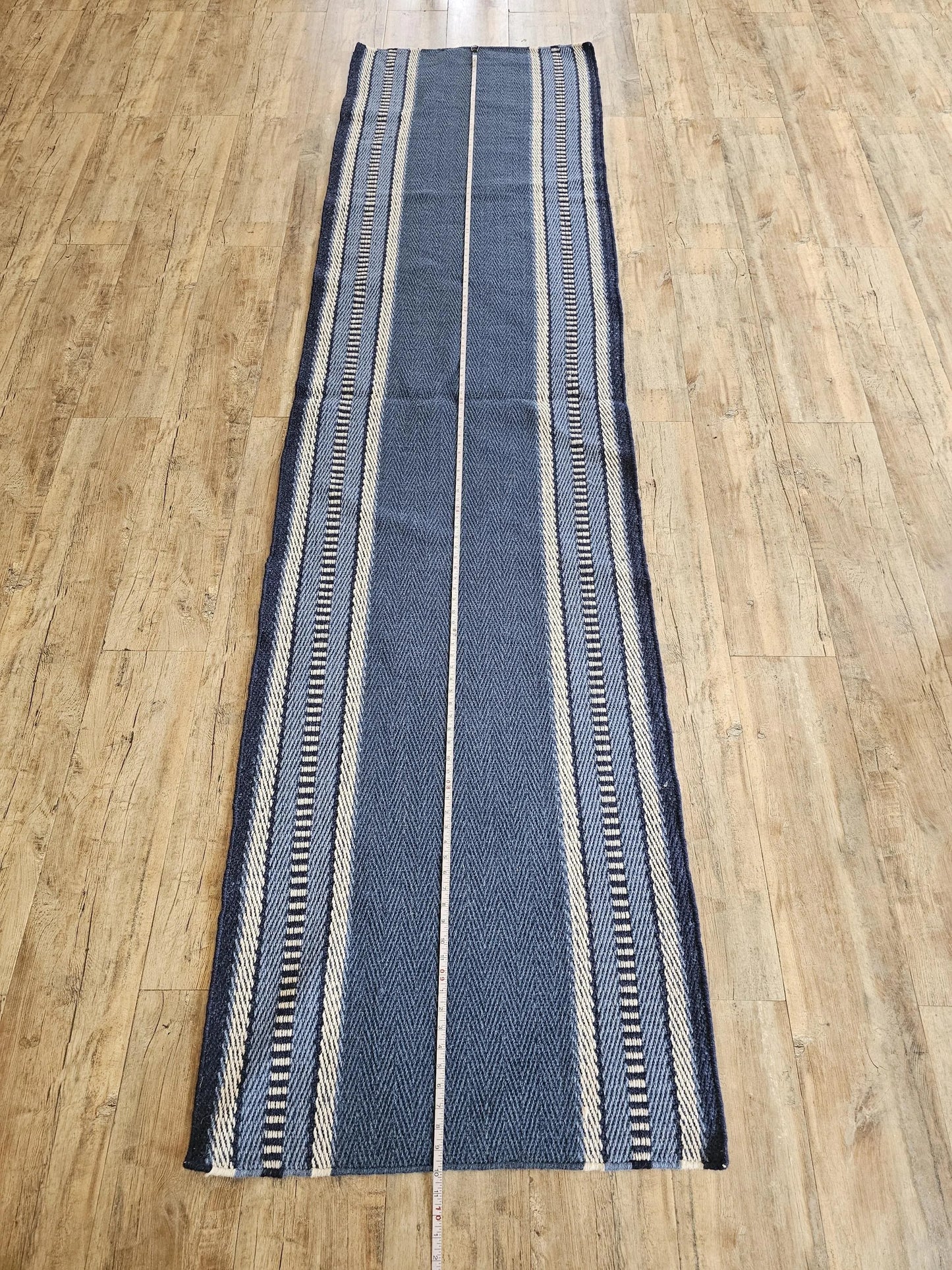 Blue Herringbone Stripes, Long Hallway Stair Runner
