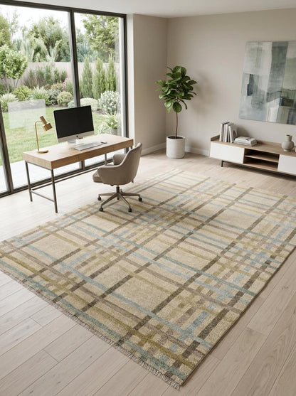 Neutral Beige Blue Gray Turkish-Style Area Rug
