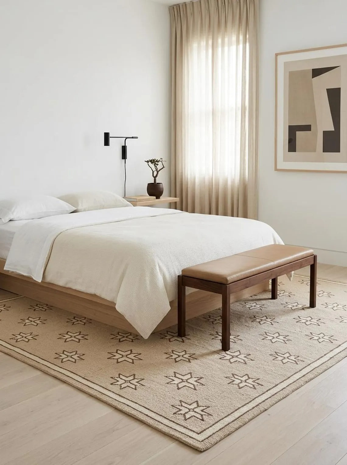 Minimalist Camel & Cream Starburst Pattern Carpet