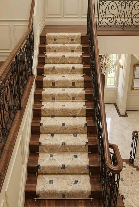 Natural Jute Runner Rug, Beige Black Geometric runner rug