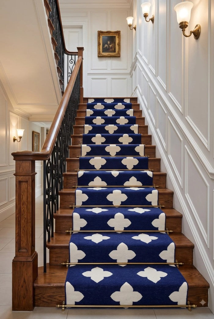 Navy Quatrefoil Handwoven Cotton Flatweave Runner