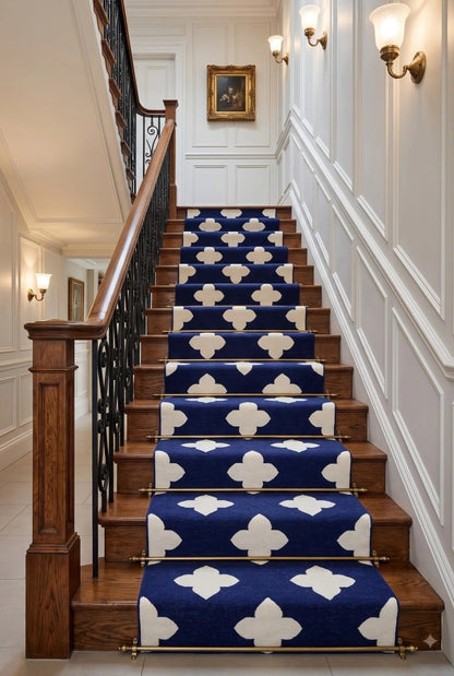 Navy Quatrefoil Handwoven Cotton Flatweave Runner