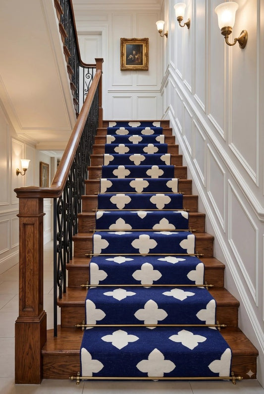 Navy Quatrefoil Handwoven Cotton Flatweave Runner