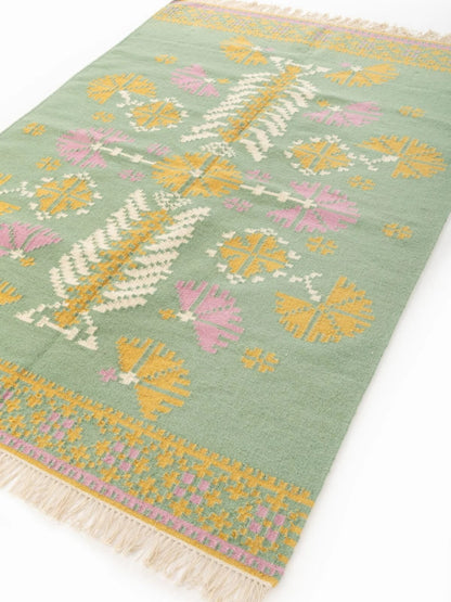 Pastel Bloom Mandala Floral Medallion Dhurrie Rug