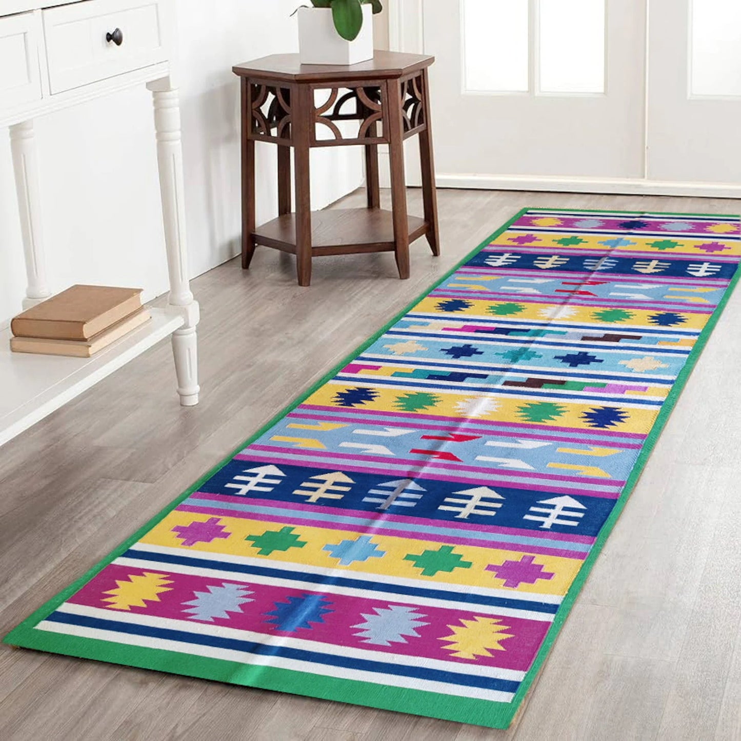 Handmade Washable Runner, Modern Bedside Runner Rug