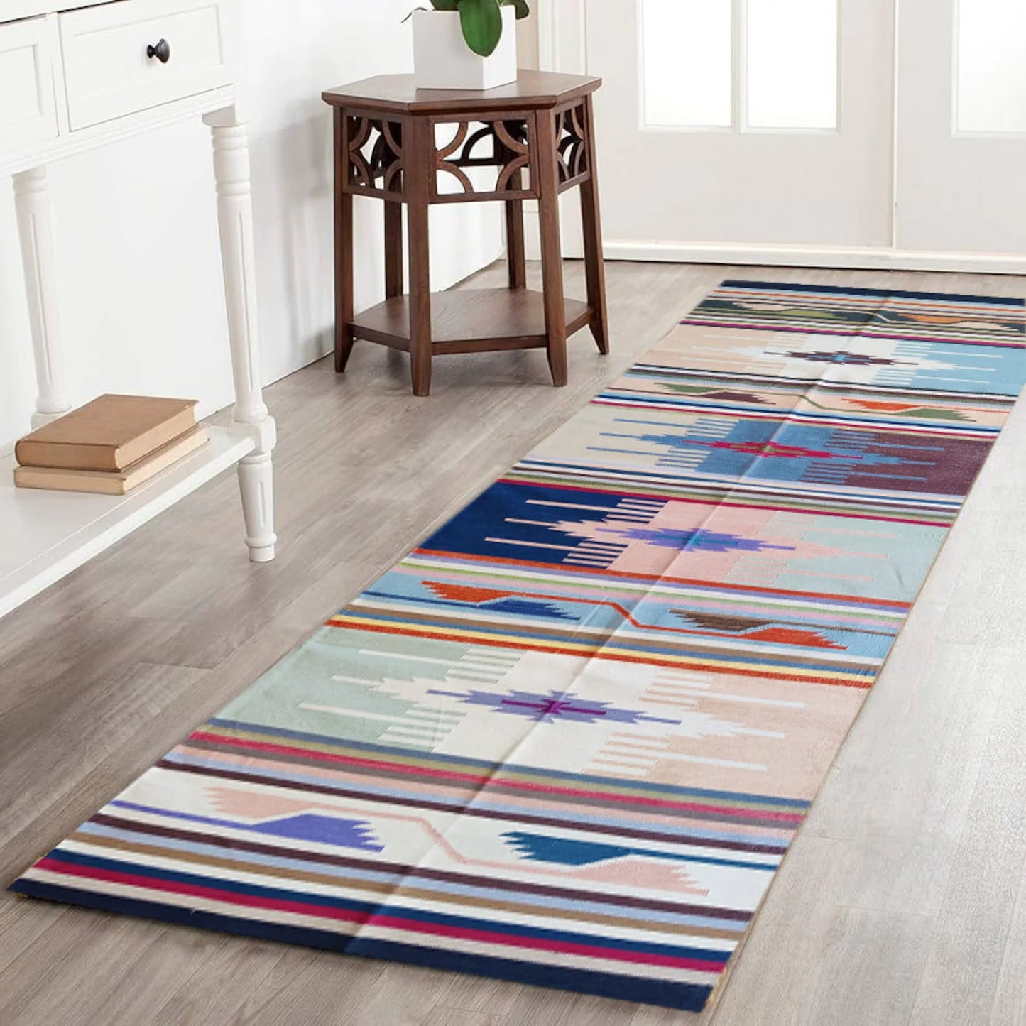 Multicolor Cotton Runner, Handwoven Cotton Rug Runner
