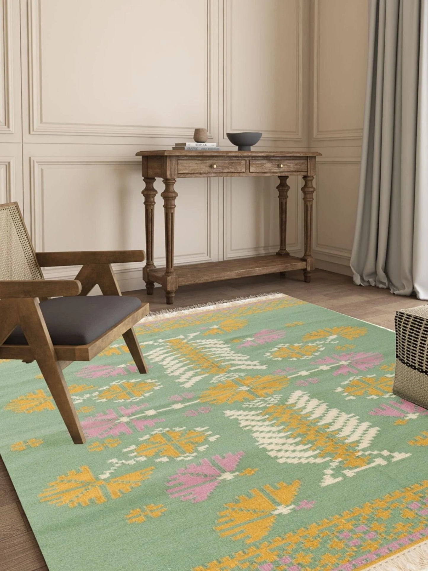 Pastel Bloom Mandala Floral Medallion Dhurrie Rug