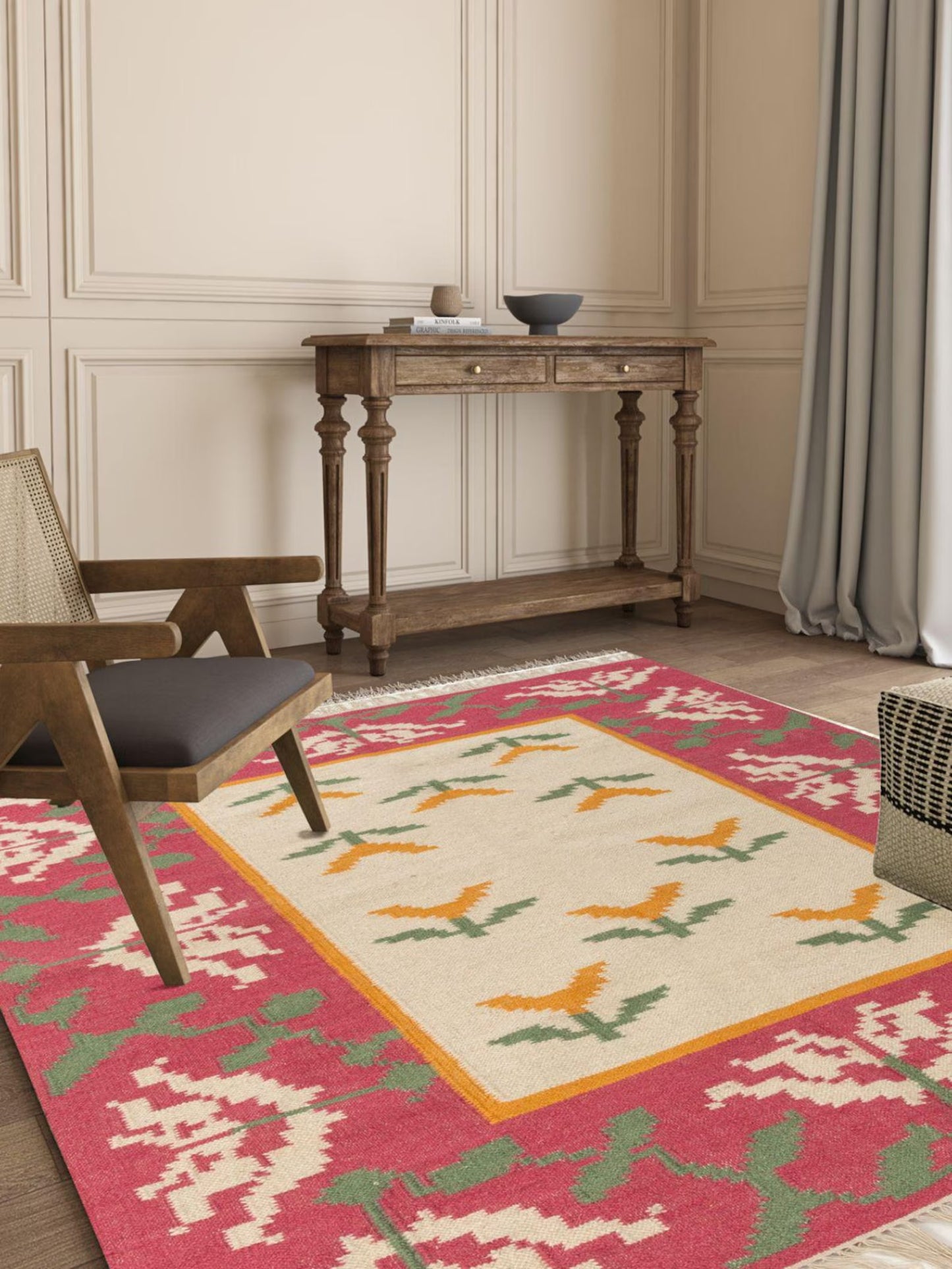 Rose Garden Medallion Abstract Pixelated Floral Pattern Flatweave rug