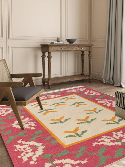 Rose Garden Medallion Abstract Pixelated Floral Pattern Flatweave rug