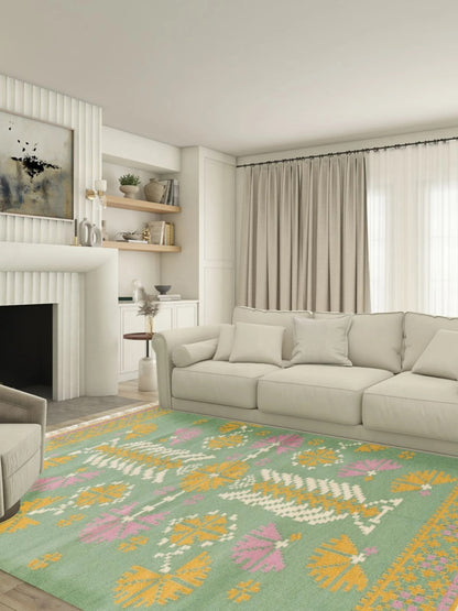 Pastel Bloom Mandala Floral Medallion Dhurrie Rug
