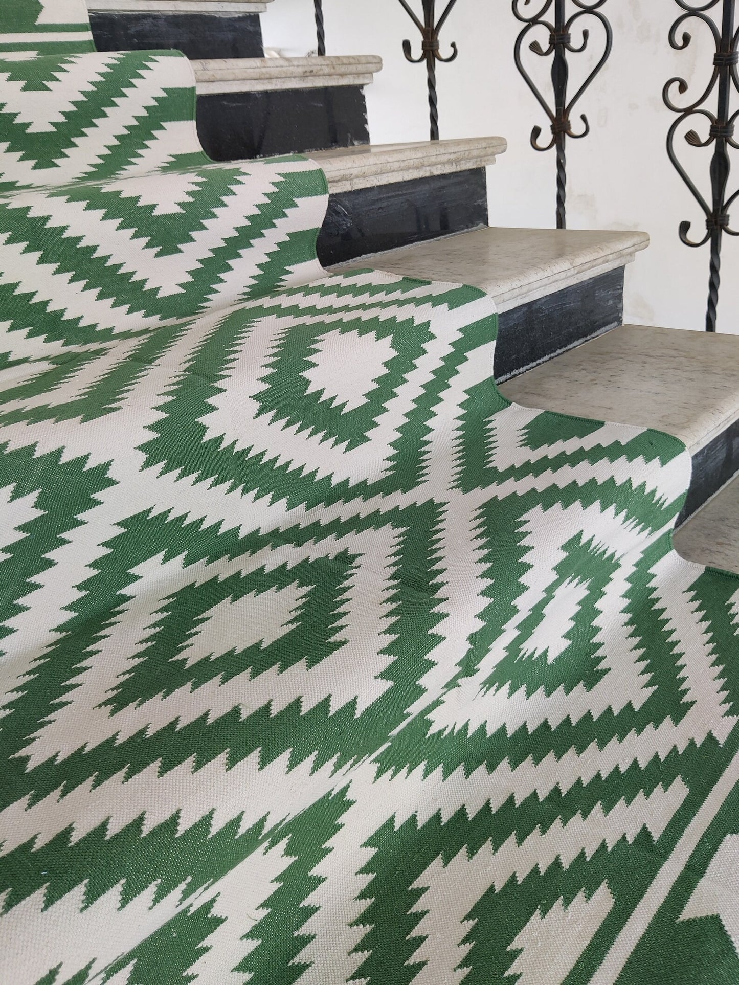 Green Diamond Cotton Runner Rug, Hallway Runner Rug