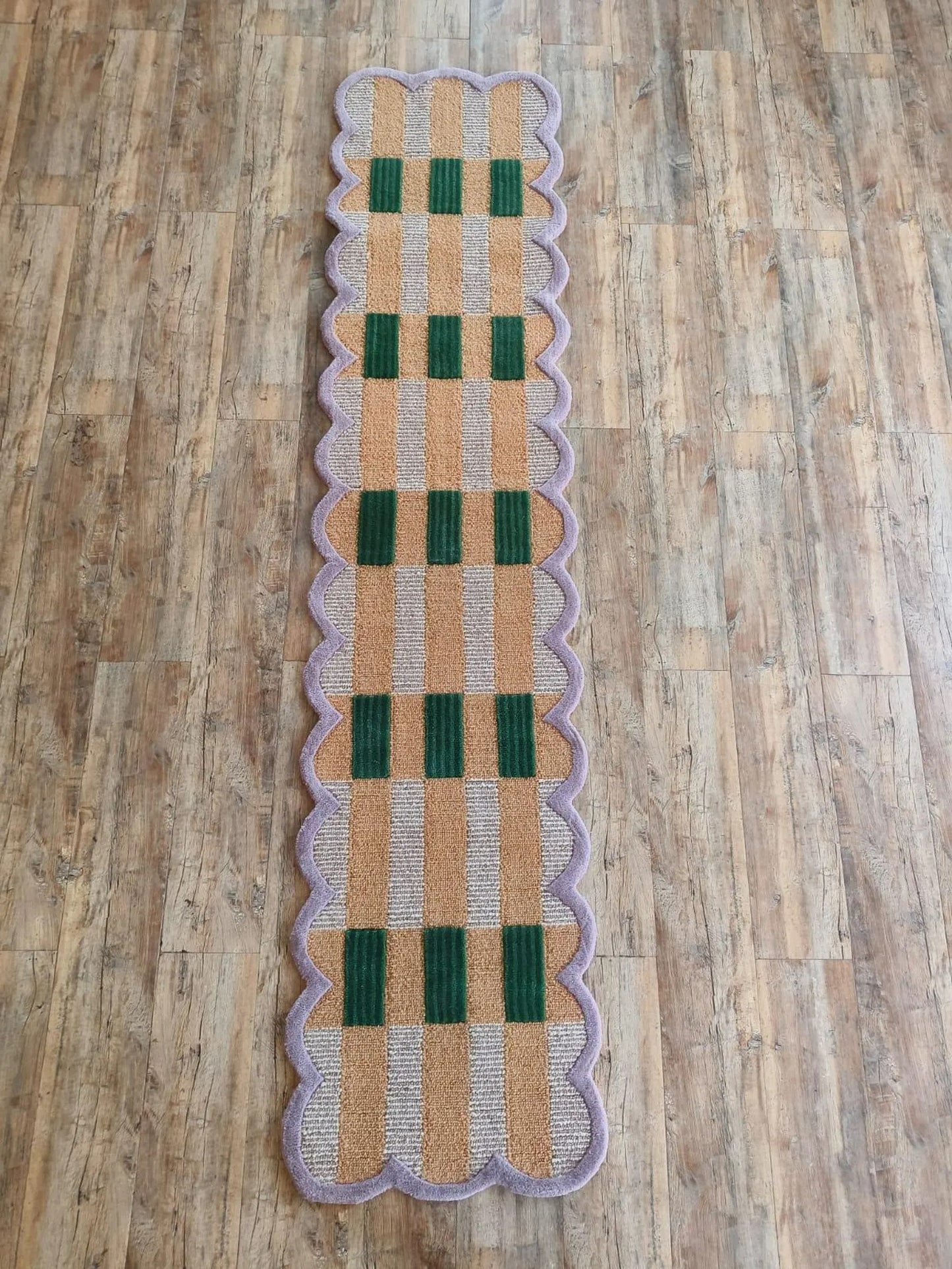 Hand-Tufted Geometric Modern Gray wool Runner