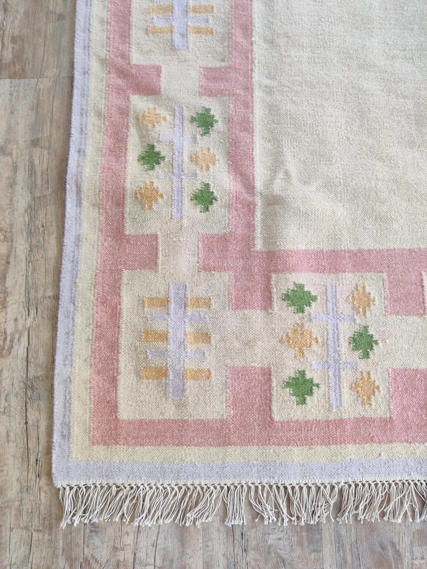 Pastel Geometric Border Wool Rug