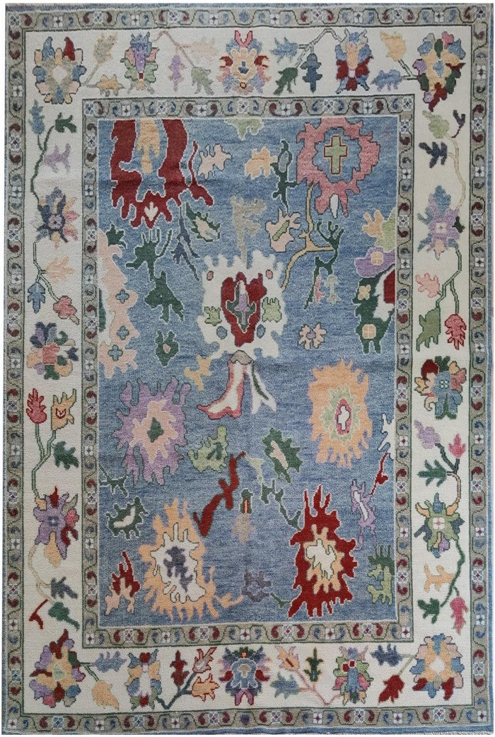 Hand Knotted Oushak Denim Blue & Cream Wool carpet