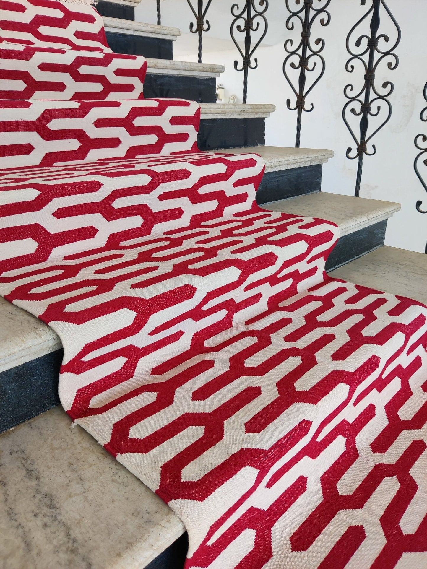 Red Custom Modern Runner, Cotton Stair Runner