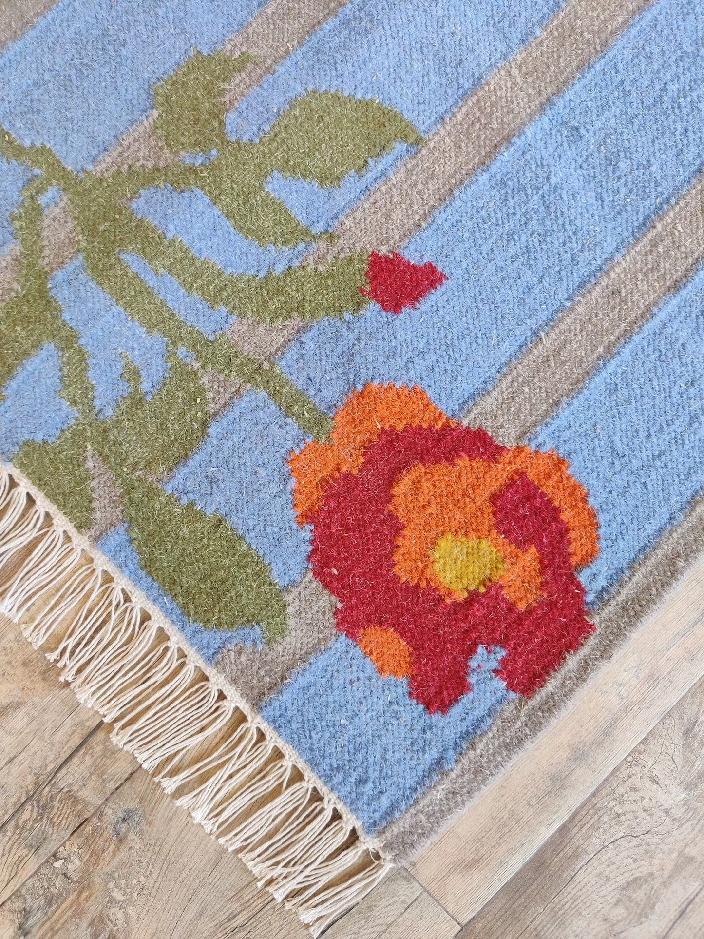 Wildflower Horizon Aesthetic Striped Cottagecore Dhurrie rug