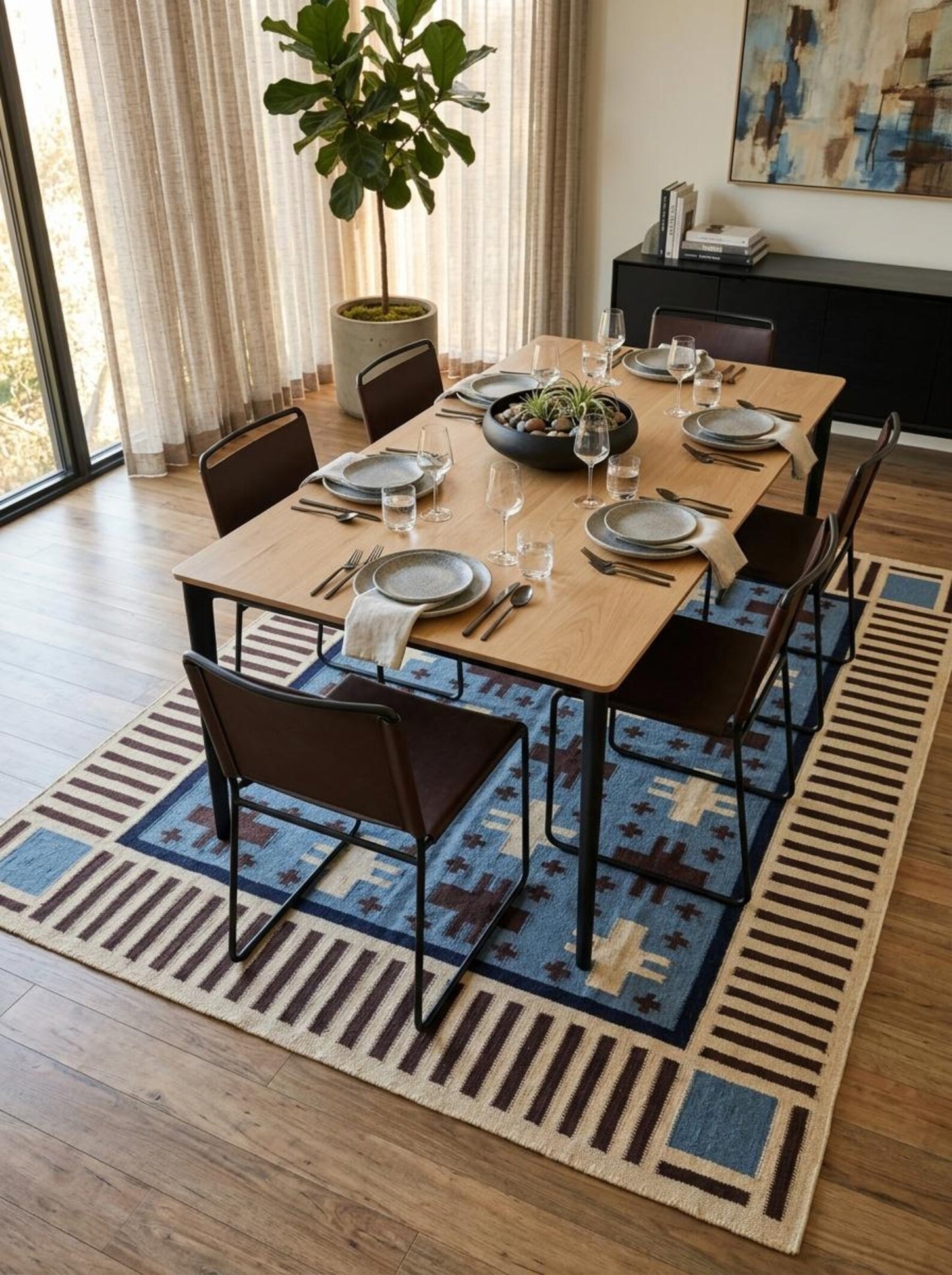 Southwestern Wool Cotton Flatweave Rug