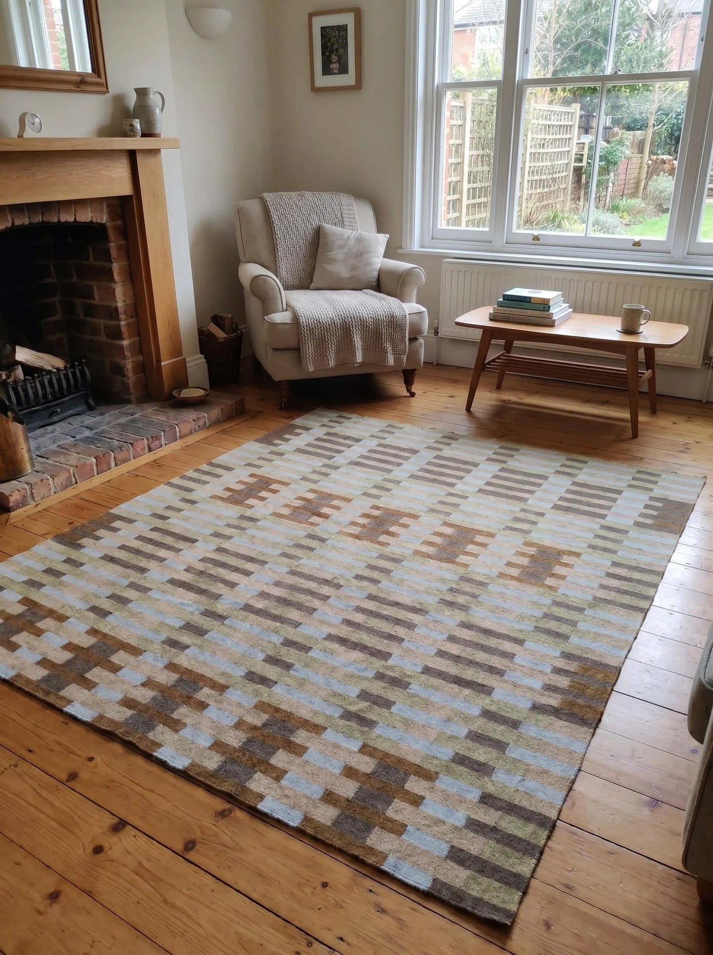 Handwoven Geometric Gridlock Cotton Wool Rug