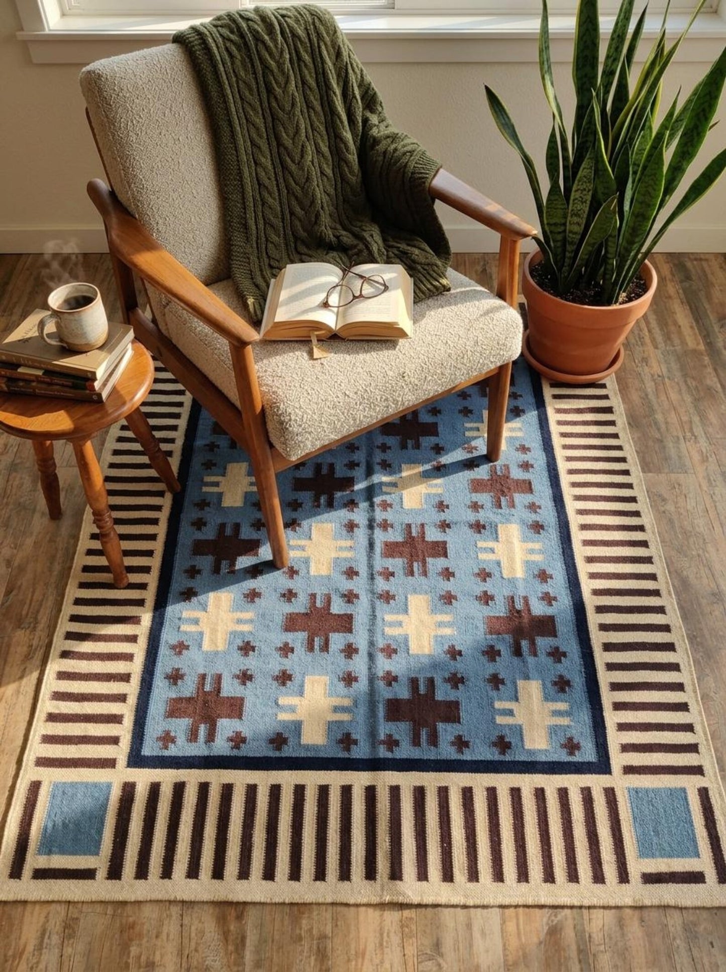 Southwestern Wool Cotton Flatweave Rug