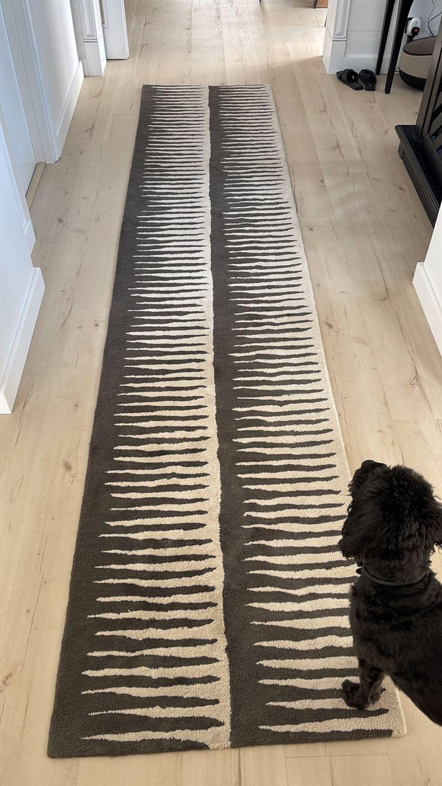 Black And White Modern Stair Runner Rug, Hand Tufed Wool Runner