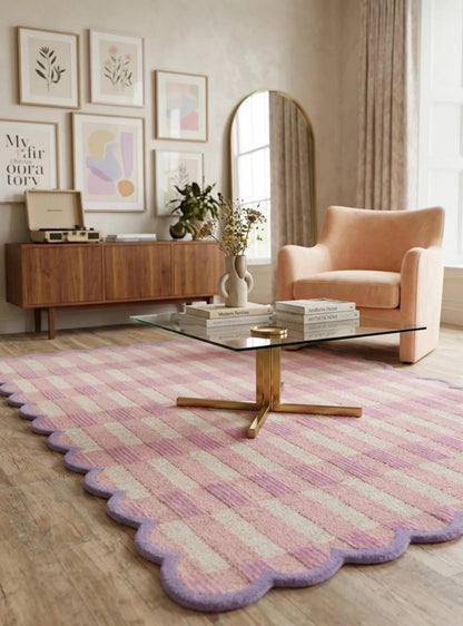 Blush Lavender Gingham Checkered Rug