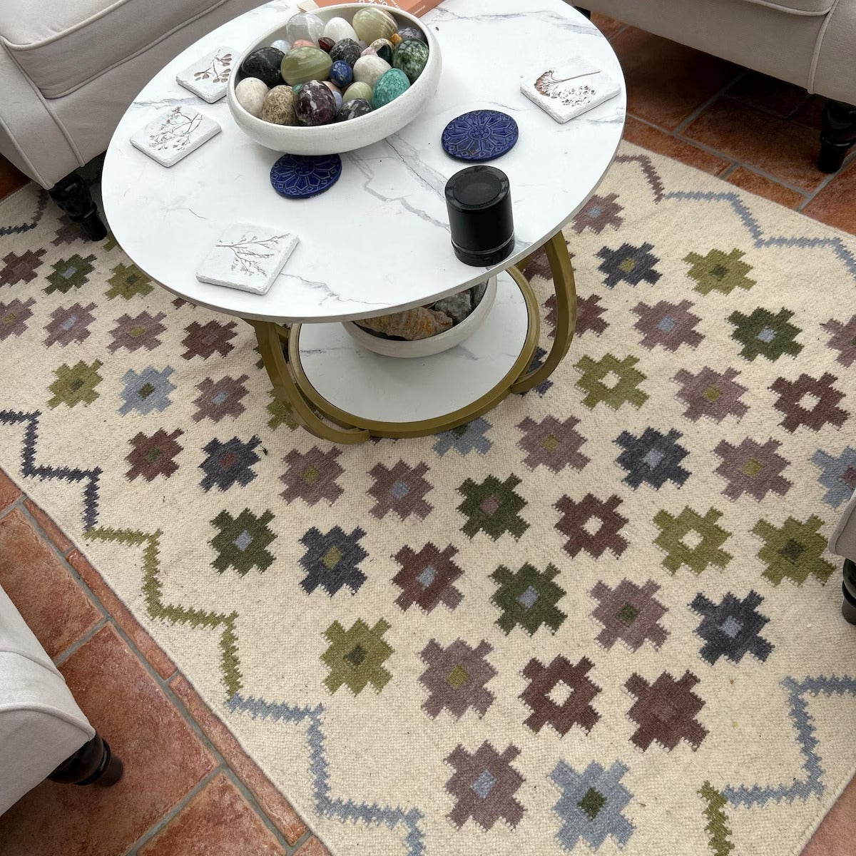 Pastel Chevron Blossom Handwoven Symmetrical Detailed Rug