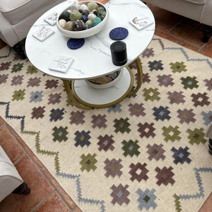 Pastel Chevron Blossom Handwoven Symmetrical Detailed Rug