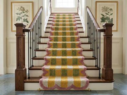 Scalloped Geometric Floral Stair Runner Pink Tufted Runner