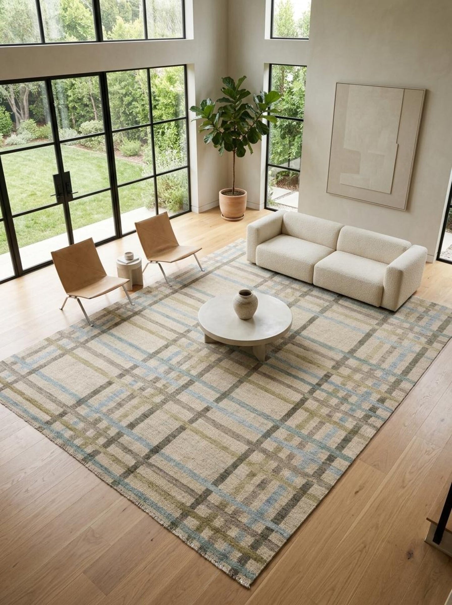Neutral Beige Blue Gray Turkish-Style Area Rug