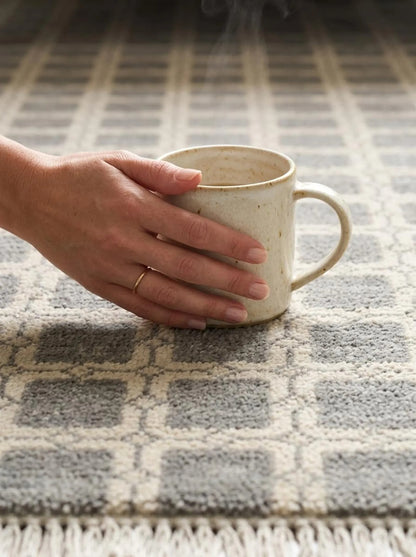 Handmade Modern-Style Area Rug, Beige Taupe Vintage-Inspired Rug