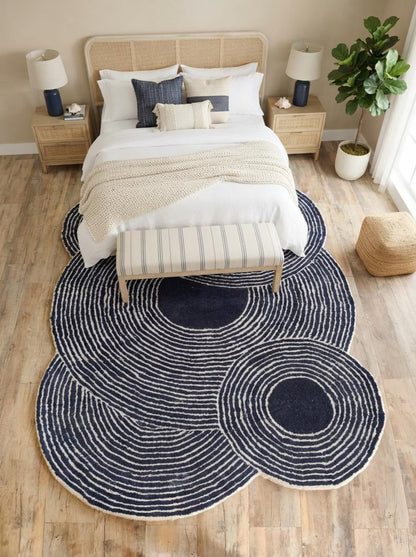 Navy Ripple Circles Abstract Design Wool Tufted Rug