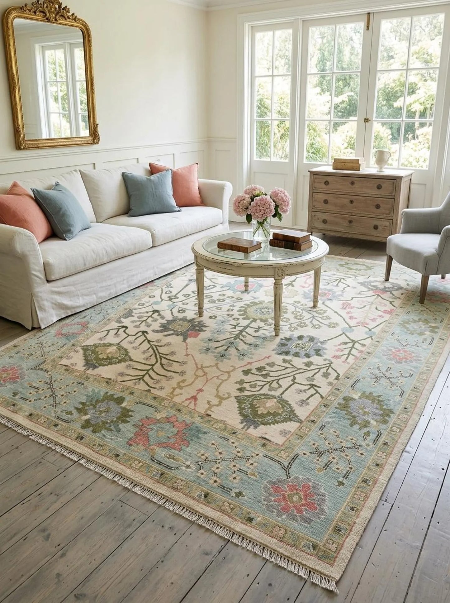 Vintage Floral Hand Knotted Persian Style Wool Area Rug
