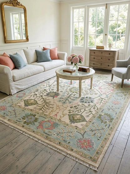 Vintage Floral Hand Knotted Persian Style Wool Area Rug