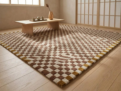 Checkerboard Geometric Rug, Mauve & Ivory Modern Abstract  Tufted Area Rug