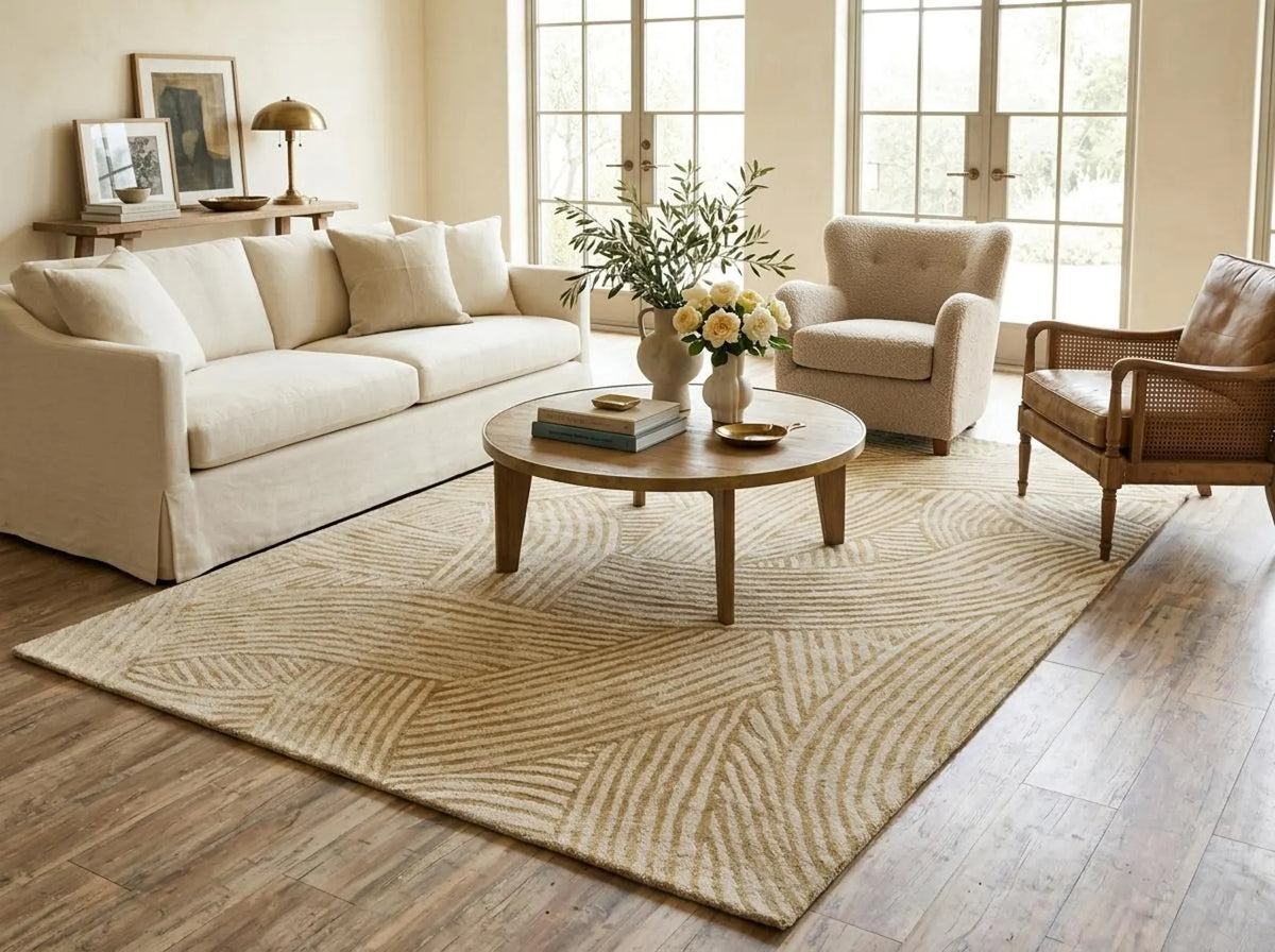 Hand Tufted Wool Area Rug, Modern Abstract Beige Cream Carpet