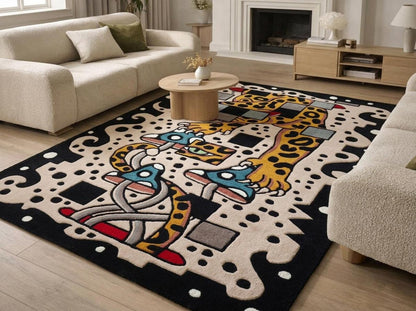 Hand-Tufted Wool Leopard Rug, Maximalist Animal Art Carpet