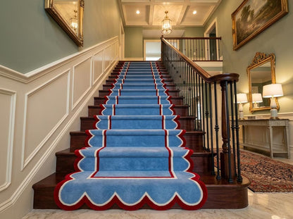 Scalloped Geometric Floral Stair Runner, Handcrafted Tufted Runner