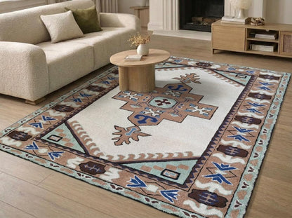 Southwestern Hand Tufted Wool Rug, Tribal Area Rug, Navajo Inspired Carpet