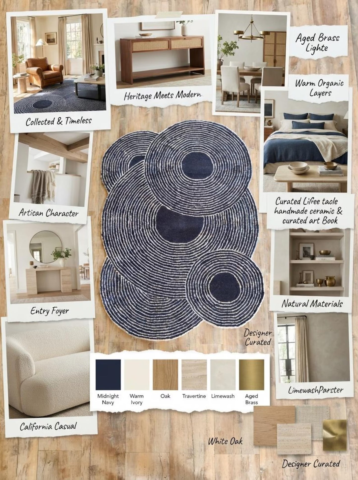 Navy Ripple Circles Abstract Design Wool Tufted Rug