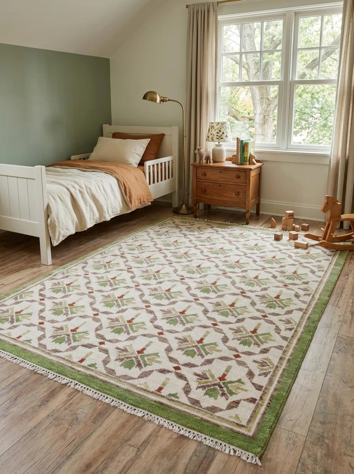 Olive Trellis Lattice Sage Green & Cream Oushak Rug