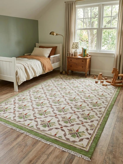 Olive Trellis Lattice Sage Green & Cream Oushak Rug
