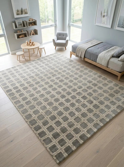 Handmade Modern-Style Area Rug, Beige Taupe Vintage-Inspired Rug