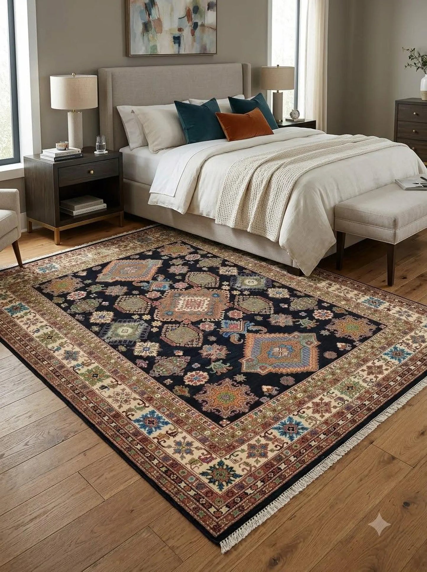 Noir Heritage Mosaic Hand Knotted Wool Area Rug