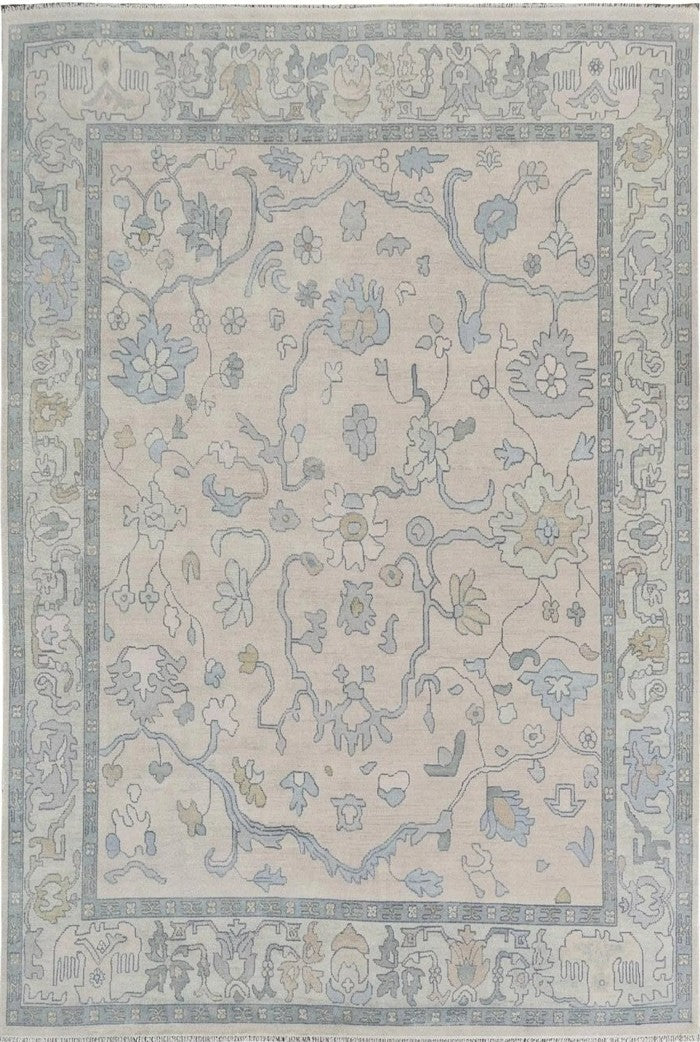 Ivory Blue Floral Oushak Inspired Bedroom Living Room Decor rug