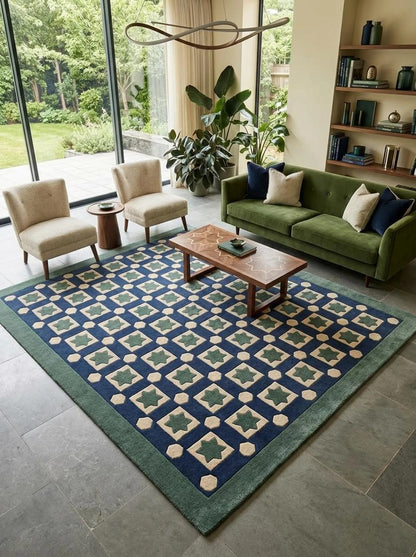 Blue Hand-Tufted Wool Rug,Custom Size Living Room Wool Carpet, Designer Carpet