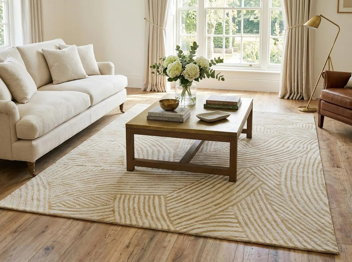 Hand Tufted Wool Area Rug, Modern Abstract Beige Cream Carpet